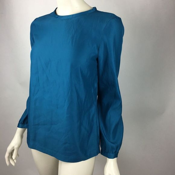 Pendleton Blue Long Sleeve Top Crew neck Shirt Career Women Petite 4 NWOT - Picture 3 of 8